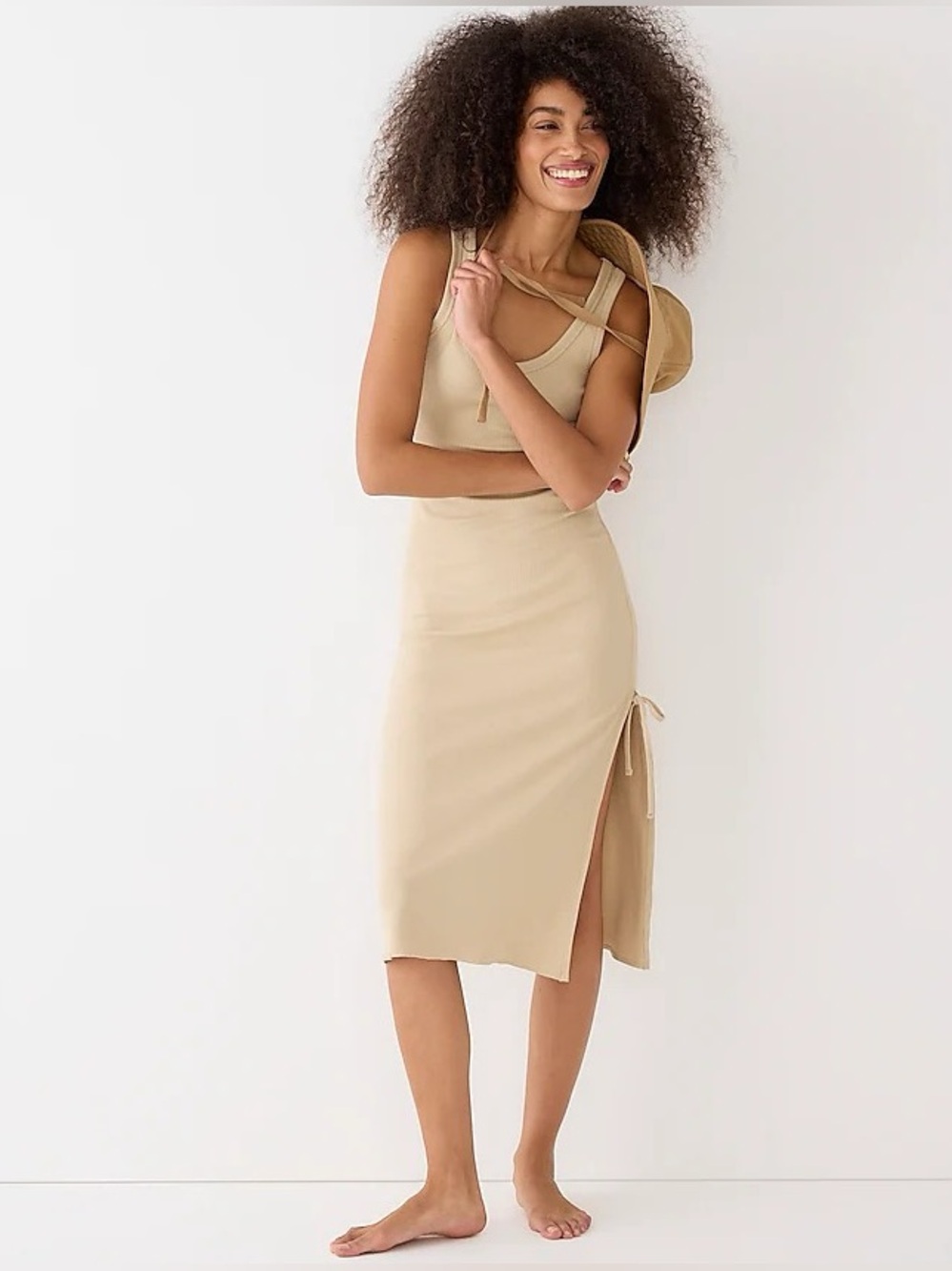 J.Crew Ribbed Sleeveless Midi Dress in Tan, Medium